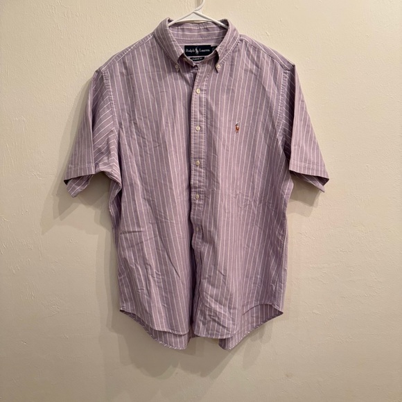 Men's Ralph Lauren Classic Fit Striped Button Down Shirt L Purple White‎ - Picture 1 of 4